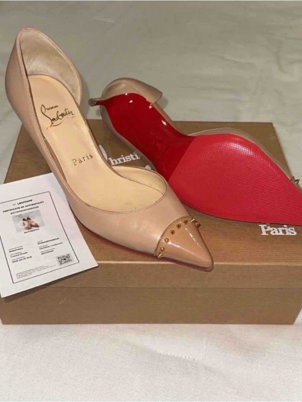 Christian Louboutin Beige/Nude Pointed Toe Pumps with Red Soles